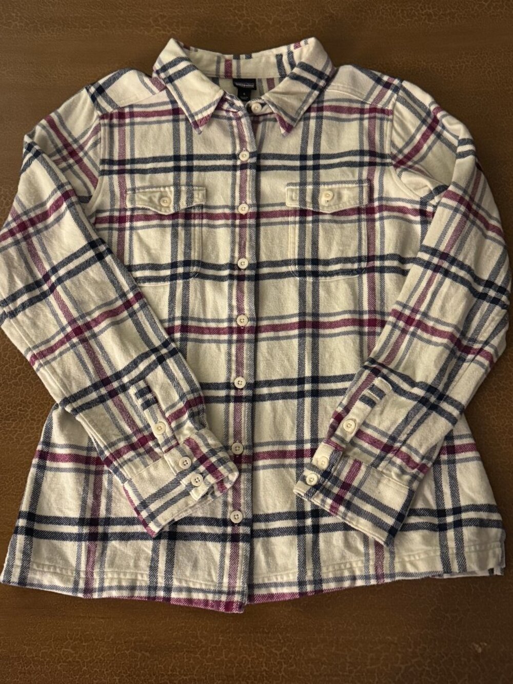 Patagonia Flannel Purple Blue Plaid Button Shirt - Size 6